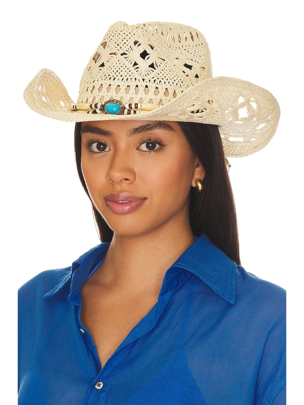 8 Other Reasons Natural Crochet Cowboy Hat with Turquoise Accent
